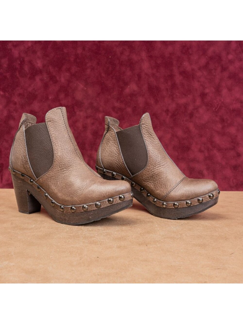 Pedro Garcia Women Brown Leather Studded Platform Chelsea Boots sz 6US EUR37